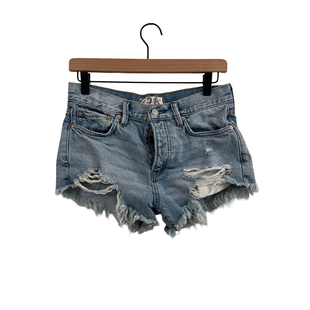 Free People Light Blue Distressed Jean Shorts - Picture 1 of 6